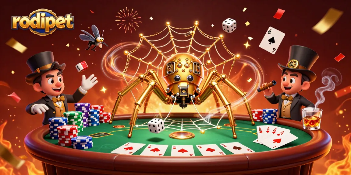 Experience excitement with rodipet in a vibrant, dynamic casino scene filled with gambling elements.