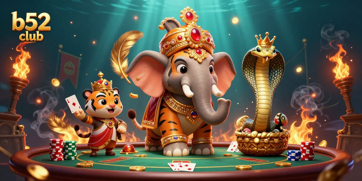 Join the b52 club for thrilling poker gameplay with vibrant characters and golden elements.