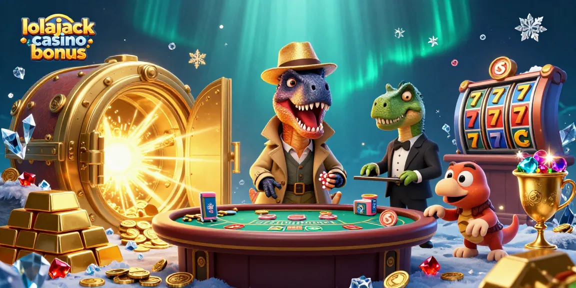 Experience excitement with the lolajack casino bonus in this vibrant 3D illustration of a casino scene.
