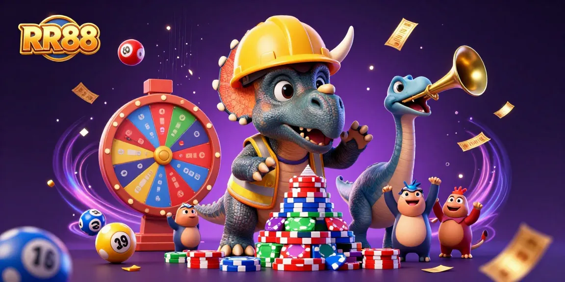 RR88 engages players with a lively 3D casino scene featuring vibrant characters and game elements.
